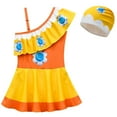 thumbnail image 1 of SUEE Girls Peach Swimsuit with Swim Cap, 1-Piece Swimwear Beach Bathing Suit, Size 2-8T, 1 of 7