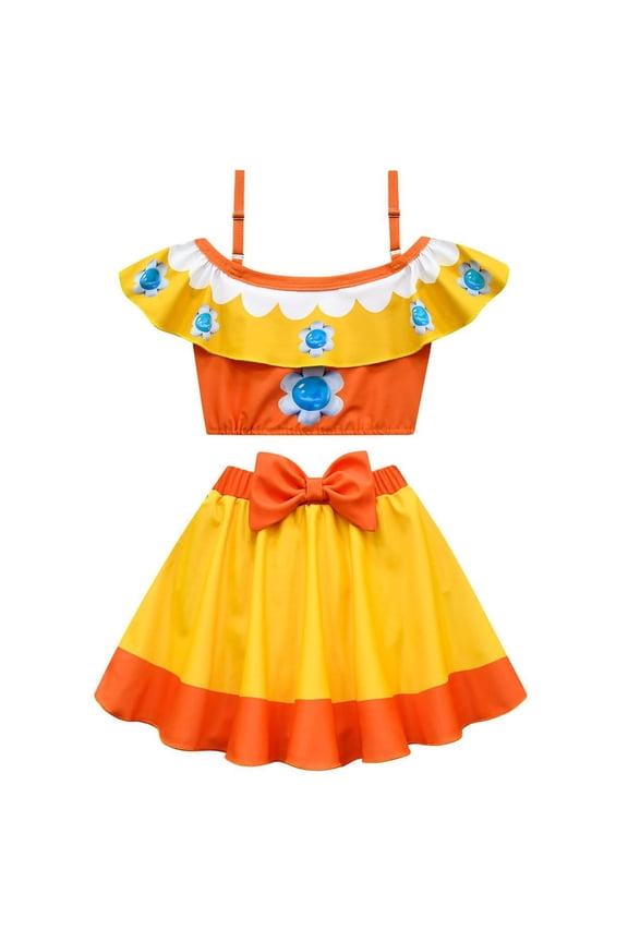 SUEE Girls Princess Peach Swimsuit 2-Piece Off Shoulder Bathing Suit Tankini, Size 2-8Y