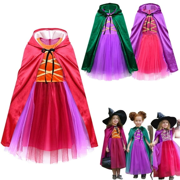 SUEE Girls Sarah Winifred Mary Sanderson Costume with Cape Halloween Witch Dress, Size 3-12T