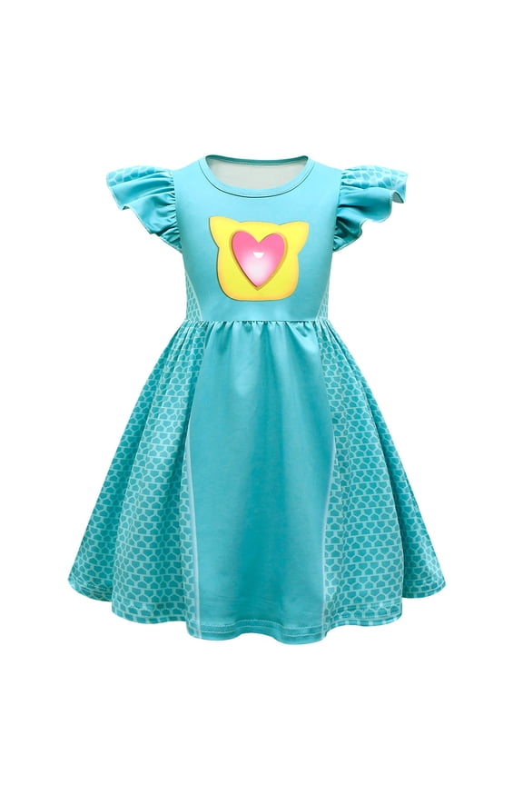 SUEE Girls Superhero Kitten Dress Cat Face Princess Ruffle Sleeve Dress for 2-8Y