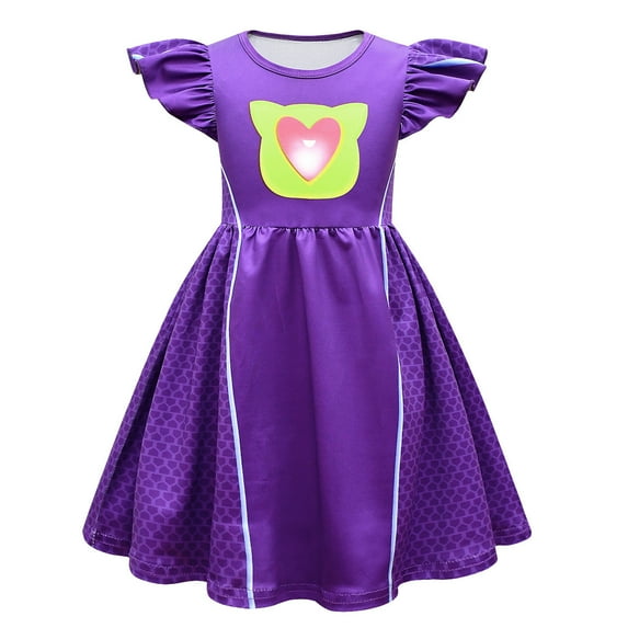 SUEE Girls Superhero Kitten Dress Cat Face Princess Ruffle Sleeve Dress for 2-8Y