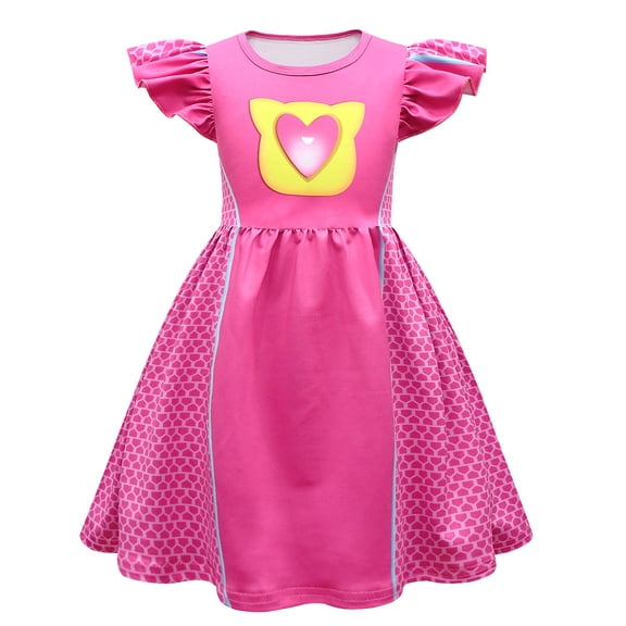 SUEE Girls Superhero Kitten Dress Cat Face Princess Ruffle Sleeve Dress for 2-8Y
