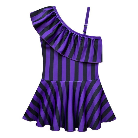 SUEE Girls Black Swimsuit, One-Piece Stripe Swimwear Bathing Suit, Size 3-10T