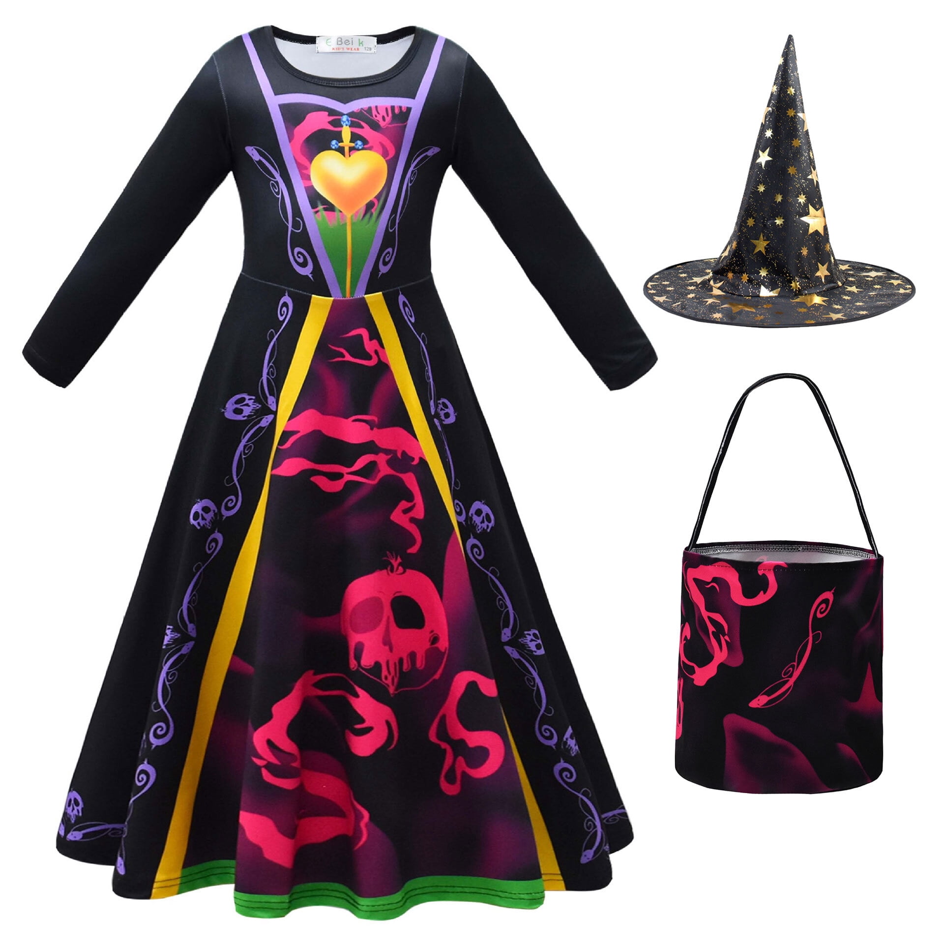 SUEE Girls Witch Costume Dress Halloween Dress Up Outfit with Hat&Bag — free download