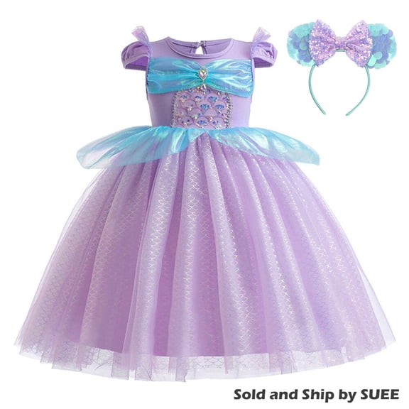 SUEE Little Girl Mermaid Princess Dress Birthday Sequins Tutu Costume Size 3-8Y