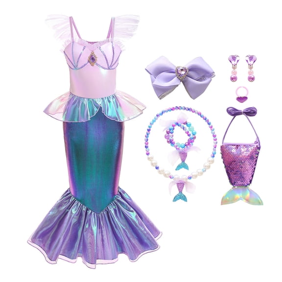 SUEE Little Girls Princess Mermaid Costume Cosplay Party Dress with Accessories, 2-8 Year