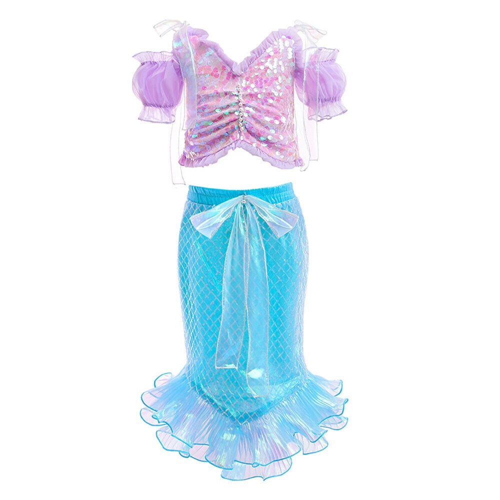 Gorkonpy Light-Up Mermaid Costume Dress For Girls - Princess Set With Crown, Cape, Wand & Gloves