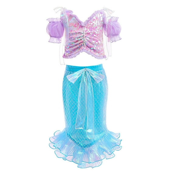 SUEE Mermaid Costume Dress for Girls Princess Fancy Cosplay Tail Dress Sets, 2-Piece, Size 3-8 year