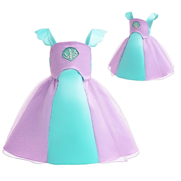 SUEE Mermaid Costume Princess Dress for Girls, Ariel Cosplay Sleeveless Dress, Halloween Ouftit for 3-10 Year