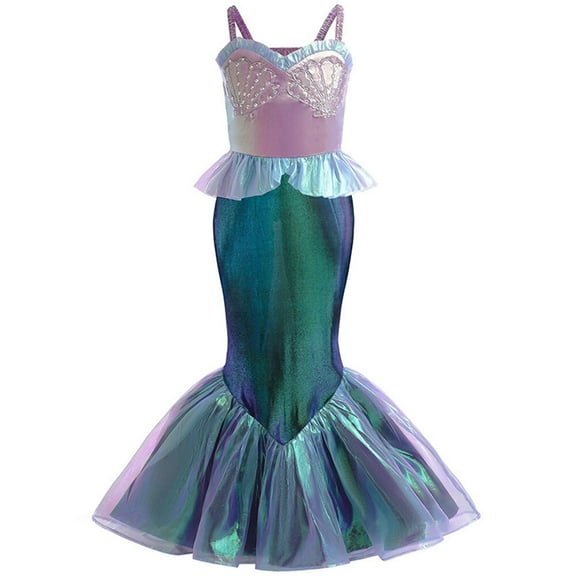 Ariel Princess Costume for Girls Female Halloween Outfit Fishtail Dress, Little Girsl 3-8Y
