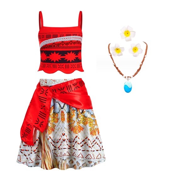 SUEE Moana Costume for Girls Princess Cosplay Fancy Outfits with Necklace & Hair Clip