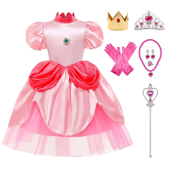 SUEE Peach Cosplay Dress for Girls Halloween Super Brothers Fancy Dress with Accessories