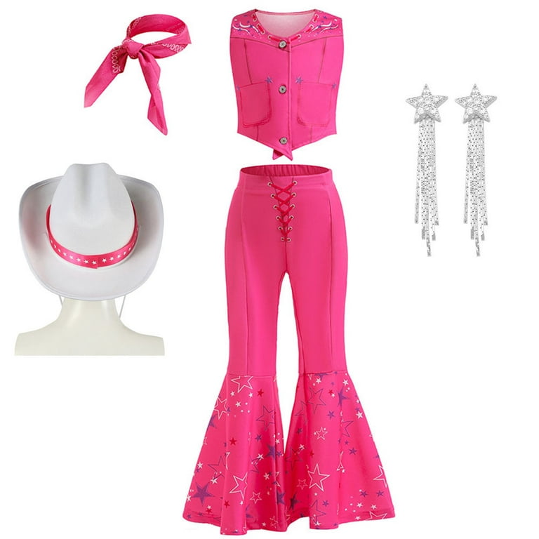 SUEE Pink Cowgirl Outfit for Girls 70s 80s Hippie Disco Halloween