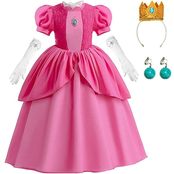 SUEE Princess Peach Costume for Girls Deluxe Fancy Dress Up Outfit with Accessories