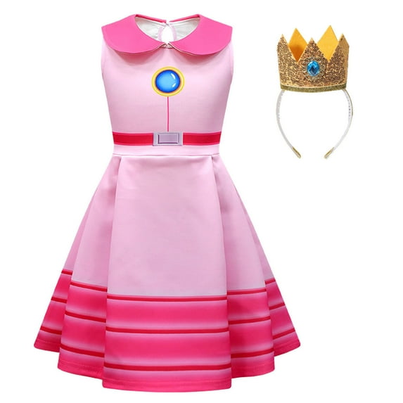 SUEE Princess Peach Dress for Girls Sleeveless Halloween Fancy-Dress Costume