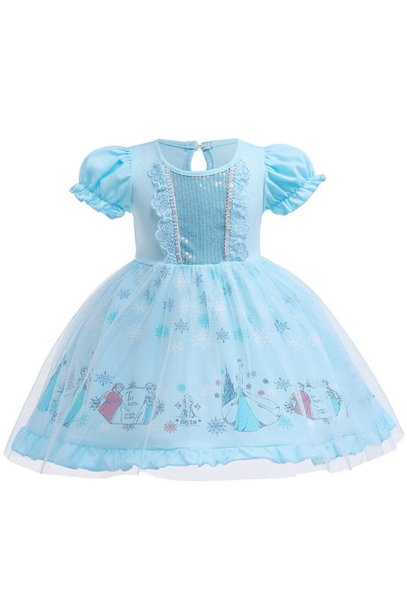 SUEE Toddler Girls Elsa Princess Dress Sequins Short Sleeve Birthday Fancy Outfit for 12M-6T