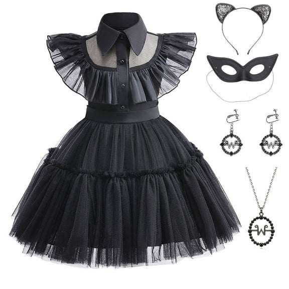 SUEE Toddler Girls Wednesday Cosplay Dress Halloween Fancy Dress up with Earrings