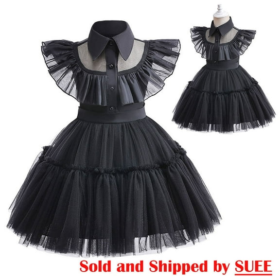 SUEE Toddler Wednesday Addams Dress Kids Halloween Cosplay Party Costume