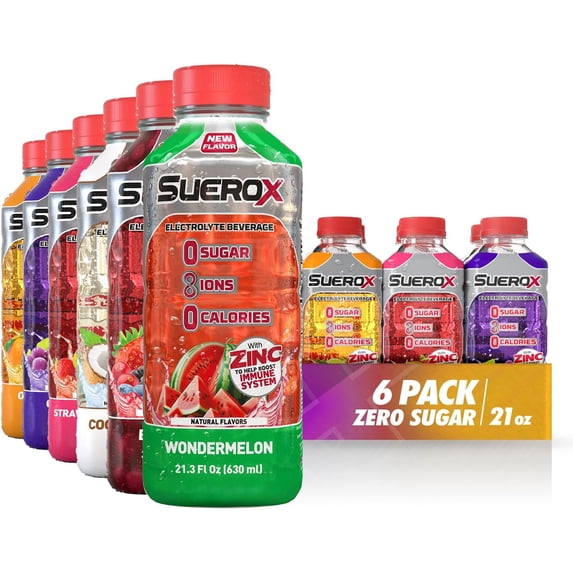 SueroX Zero Sugar Electrolyte Drink for Hydration and Recovery, Kickstarter Pack, 21 oz , (6 Pack)