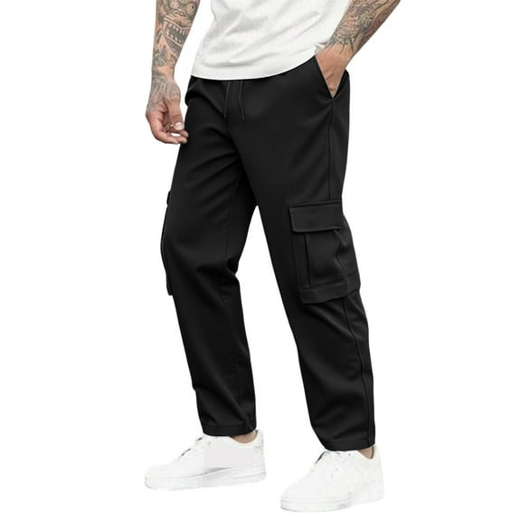 SUETCH Men's Casual Cargo Pants Workout Joggers Stretch Sweatpants Hiking Drawstring Tactical Pants with Multi Pockets,Black,XX-Large