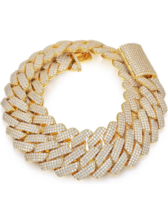 18K Gold Plated Iced Out Cuban Link Necklace for Men and Women, 25mm Miami Cubic Zirconia Hip Hop Chain, 24 Inch, Gift for Him Her, Birthday Anniversary Christmas