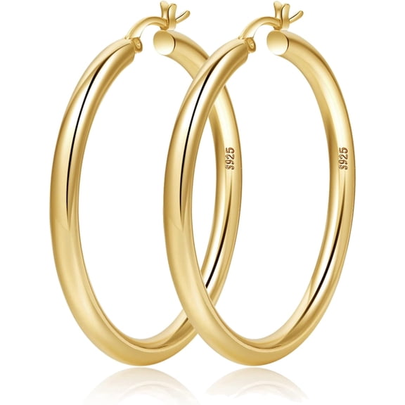 SUETOR 4mm Thick Gold Plated Chunky Hoop Earrings for Women Hollow Tube Hoop Earrings Hypoallergenic Lightweight Large Hoop Earrings 20/30/40/50/60MM