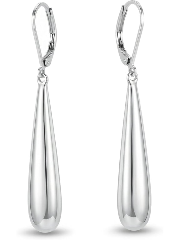 925 Silver Plated Teardrop Leverback Drop Earrings for Women, Polished Elongated Dangle Earrings, Hypoallergenic Jewelry Gift