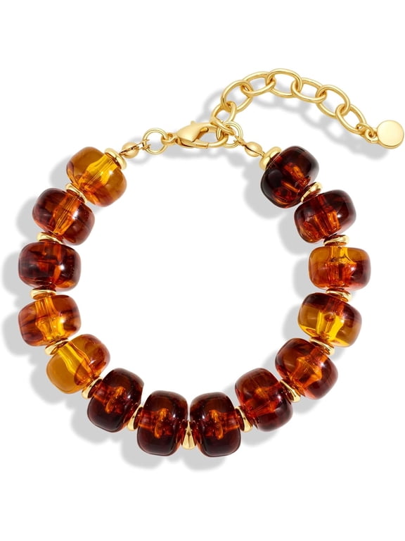 Honey Brown Beaded Bracelets for Women - Trendy Summer Beach Resin Beads Bracelets, Chunky Statement Jewelry Gifts for Vacation Holiday