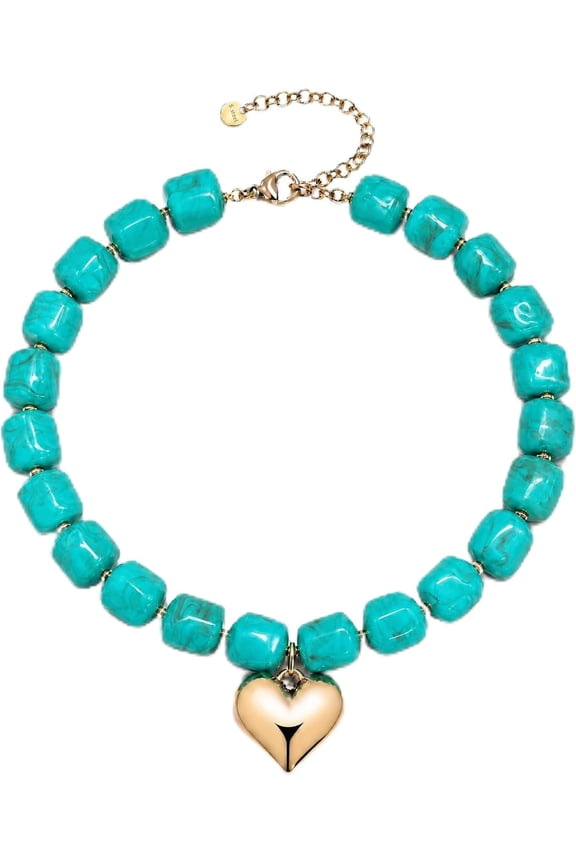 Colorful Chunky Beaded Necklaces for Women Trendy Boho Beach Summer Statement Necklace Cute Large Heart Pendant Fashion Big Resin Beads Choker Necklace Y2K Vacation Jewelry Gift for Women