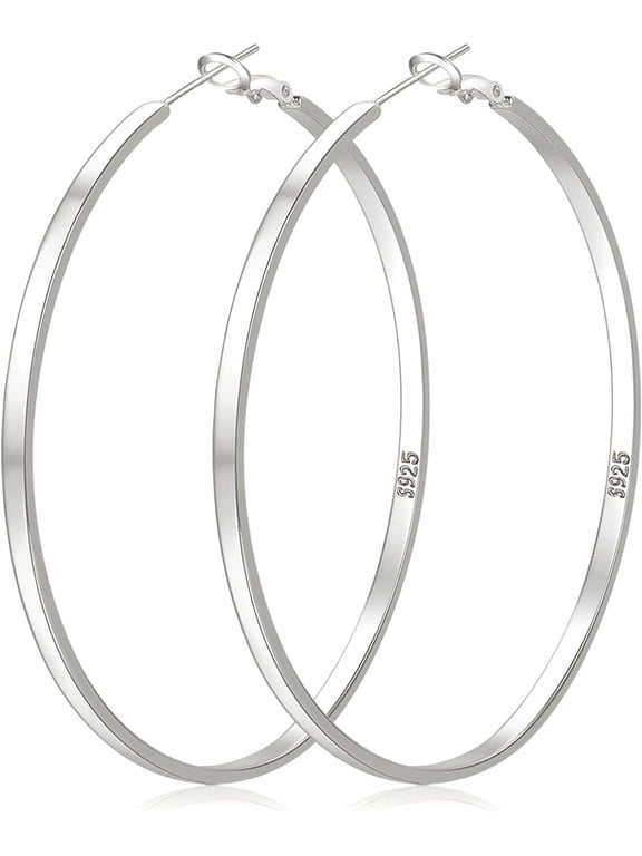 Silver Plated Hoop Earrings for Women with 925 Sterling Silver Posts, Large Lightweight Hoop Earrings, Hypoallergenic Round Hoops, 30/40/50/60/65/70MM