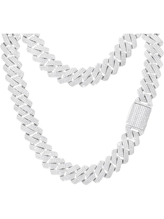 Silver Plated Iced Out Cuban Link Necklace for Men and Women, 14mm Miami Cubic Zirconia Hip Hop Chain, 24 Inch, Gift for Him Her, Birthday Anniversary Christmas