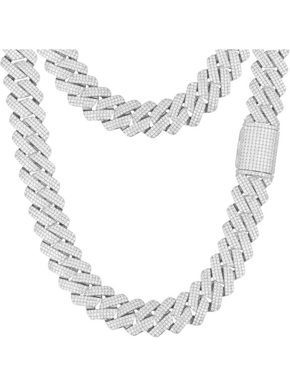 Silver Plated Iced Out Cuban Link Necklace for Men and Women, 20mm Miami Cubic Zirconia Hip Hop Chain, 24 Inch, Gift for Him Her, Birthday Anniversary Christmas