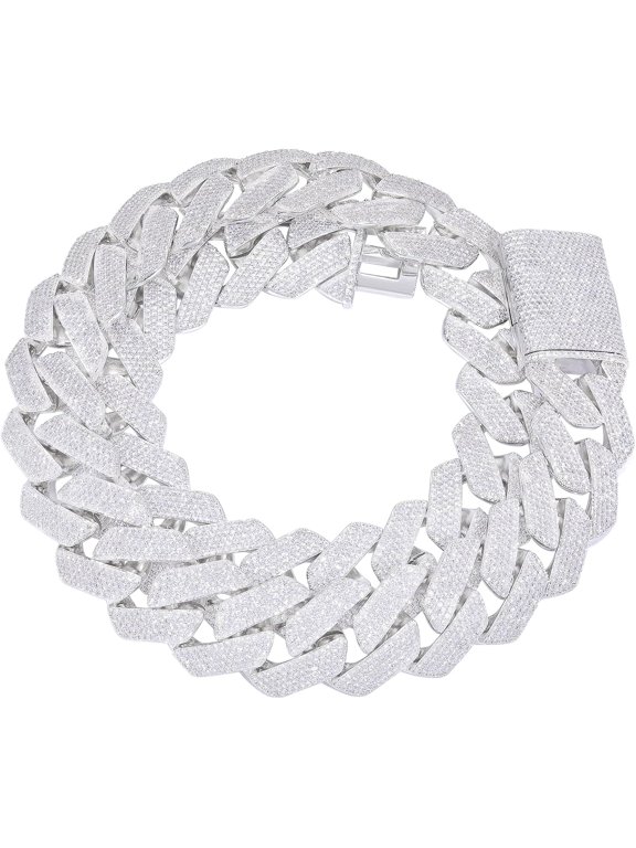 Silver Plated Iced Out Cuban Link Necklace for Men and Women, 30mm Miami Cubic Zirconia Hip Hop Chain, 24 Inch, Gift for Him Her, Birthday Anniversary Christmas Valentine's Day