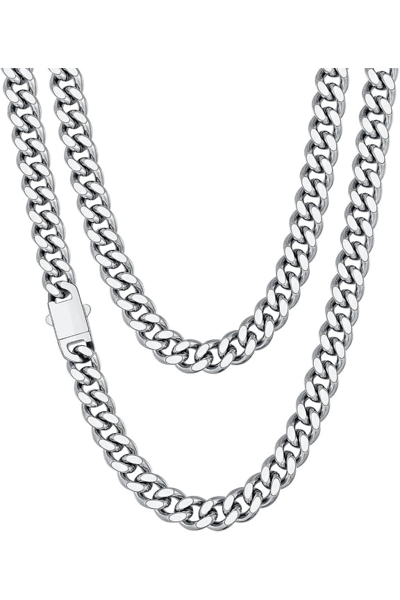 Silver Tone/14K Gold Plated Chain Necklace for Men, 5mm/6mm/7mm/8mm/9mm Stainless Steel Cuban Link Chain Necklace, Men's Chains 18-28 Inch Jewelry Gifts