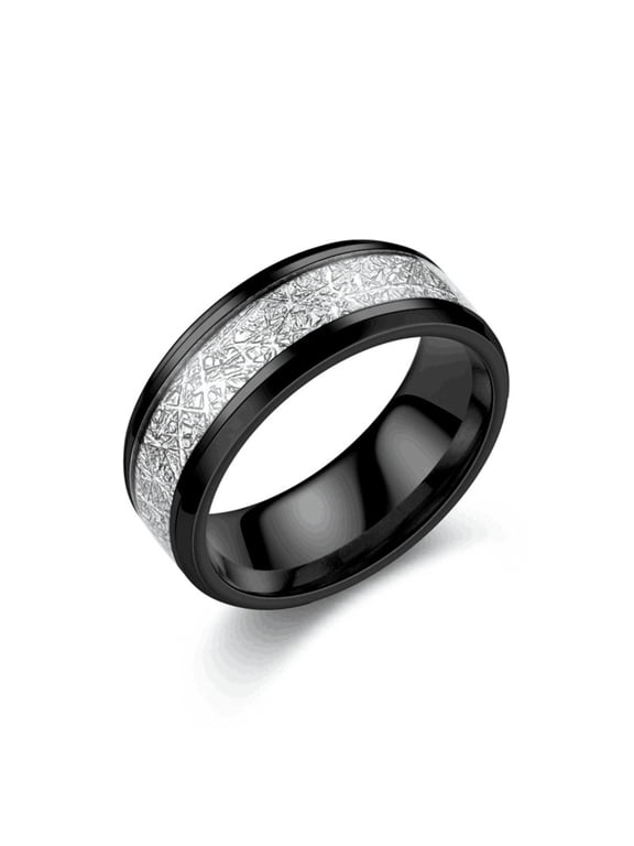 SUETOR Stainless Steel Ring for Men 8mm Meteorite Inspired Inlay Wedding Band Engagement Promise Ring Hypoallergenic Scratch Resistant Silver Gold Black Jewelry Gift