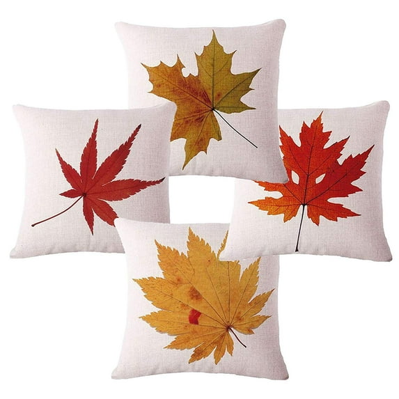 SUFAM Set of 4 Pillow Cases Autumn Cozy Fall Red and Gold Maple Leaves Seasonal Modern Simple Pastoral Throw Pillowcase Cover Cushion Case Home Decor 18x18 inch