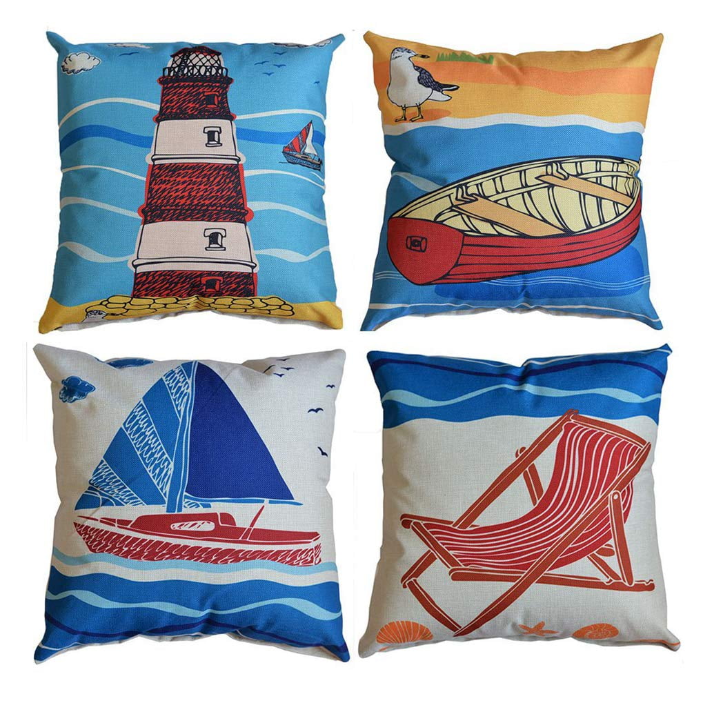 SUFAM Set of 4 Pillow Cases Beach Summer Wave Vacation Boating Seagull