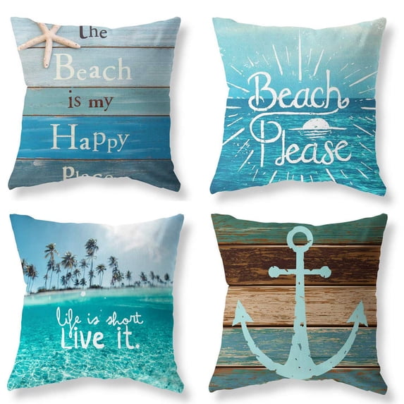 SUFAM Set of 4 Pillow Cases Blue Ocean Marine Starfish Printed Game Suitable Wood Anchor Nautical Summer Throw Pillowcase Cover Cushion Case Home Decor 20x20 inch