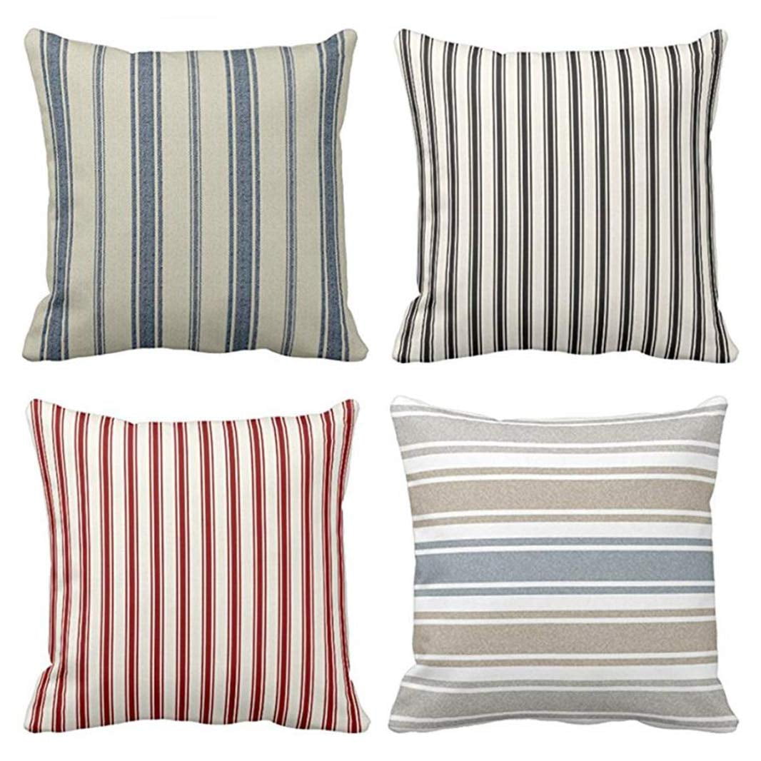 SUFAM Set of 4 Pillow Cases Blue Stripe Striped Classic Ticking Pattern and Cream Navy French Throw Pillowcase Cover Cushion Case Home Decor 16x16 inch Walmart