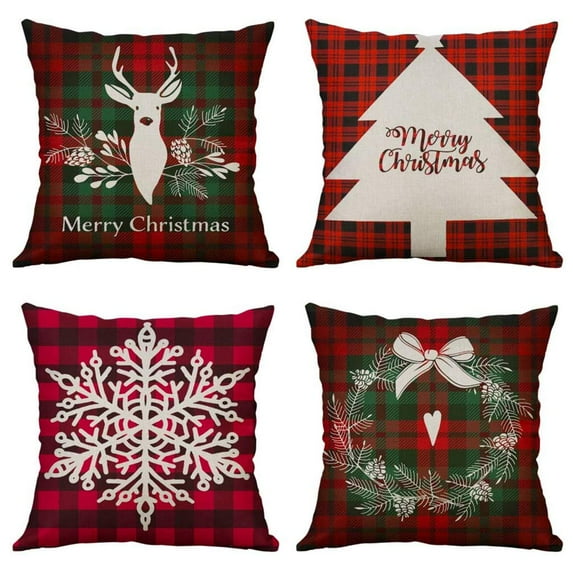 SUFAM Set of 4 Pillow Cases Christmas Holiday Season Ations Scottish Red Festive Atmospheric Throw Pillowcase Cover Cushion Case Home Decor 20x20 inch