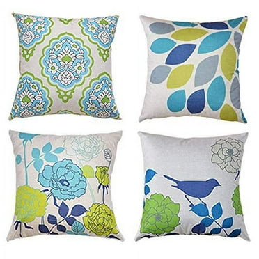SUFAM Set of 4 Pillow Cases Classic Pattern Simple Floral Cartoon Shadow Bird Spring Great Modern Colorful Throw Pillowcase Cover Cushion Case Home Decor 16x16 inch