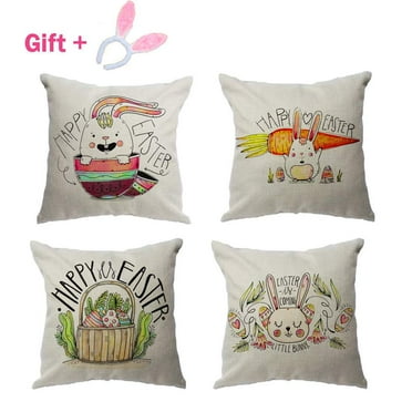 SUFAM Set of 4 Pillow Cases Household Easter Rabbit Eggs Spring Season Ation Headband Radish Harvest Joy Throw Pillowcase Cover Cushion Case Home Decor 16x16 inch