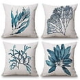 thumbnail image 1 of SUFAM Set of 4 Pillow Cases Mediterranean Watercolor Blue Leaves Lumbar Chair Flowers Coral Plant Summer Throw Pillowcase Cover Cushion Case Home Decor 18x18 inch, 1 of 1