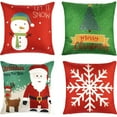 thumbnail image 1 of SUFAM Set of 4 Pillow Cases Merry Christmas Santa Trees Snow Flakes Winter Red Green Dog Snowman Throw Pillowcase Cover Cushion Case Home Decor 16x16 inch, 1 of 1