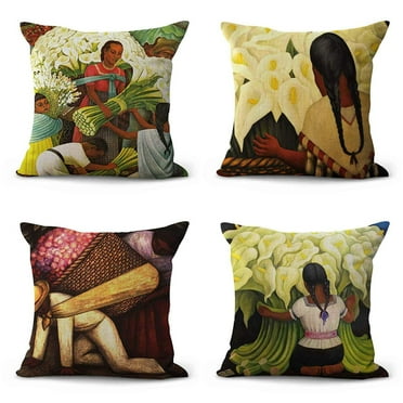 SUFAM Set of 4 Pillow Cases Mexico Painting Accessories Wholesale Fall Abstract Woman Thanksgiving Plant Throw Pillowcase Cover Cushion Case Home Decor 16x16 inch