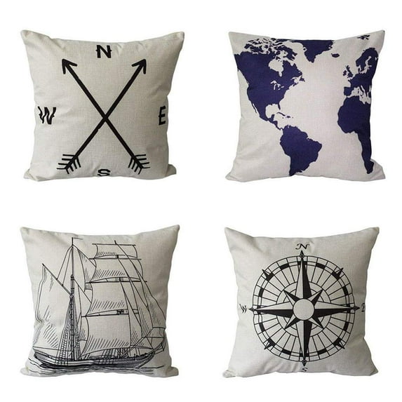 SUFAM Set of 4 Pillow Cases Nautical Arrow Map Ship Compass Great Indoor Size Modern Minimalist Sailboat Throw Pillowcase Cover Cushion Case Home Decor 20x20 inch