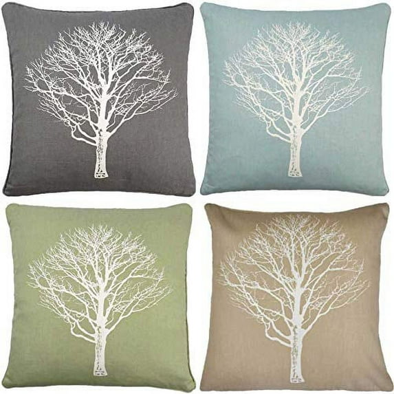 SUFAM Set of 4 Pillow Cases Sham Reversible Woodland Trees Printed Khaki Green Grey Blue Modern Pastoral Throw Pillowcase Cover Cushion Case Home Decor 18x18 inch