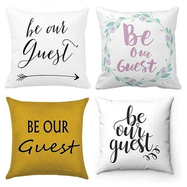 SUFAM Set of 4 Pillow Cases Be Our Guest Welcome Birthday Super with Arrow Welcomed Throw Pillowcase Cover Cushion Case Home Decor 16x16 inch