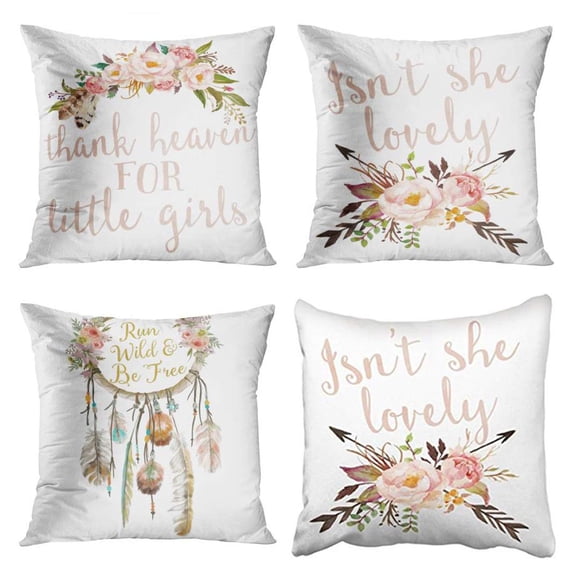 SUFAM Set of 4 Pillow Cases Boho Nursery She Lovely Baby Girl Thank Heaven Little Girls Throw Pillowcase Cover Cushion Case Home Decor 20x20 inch