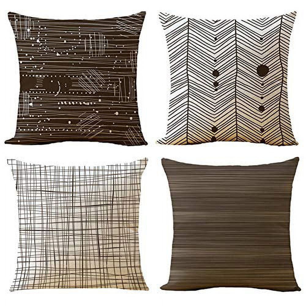 SUFAM Set of 4 Pillow Cases Brown Olive Tan Geometric Stripe Classic